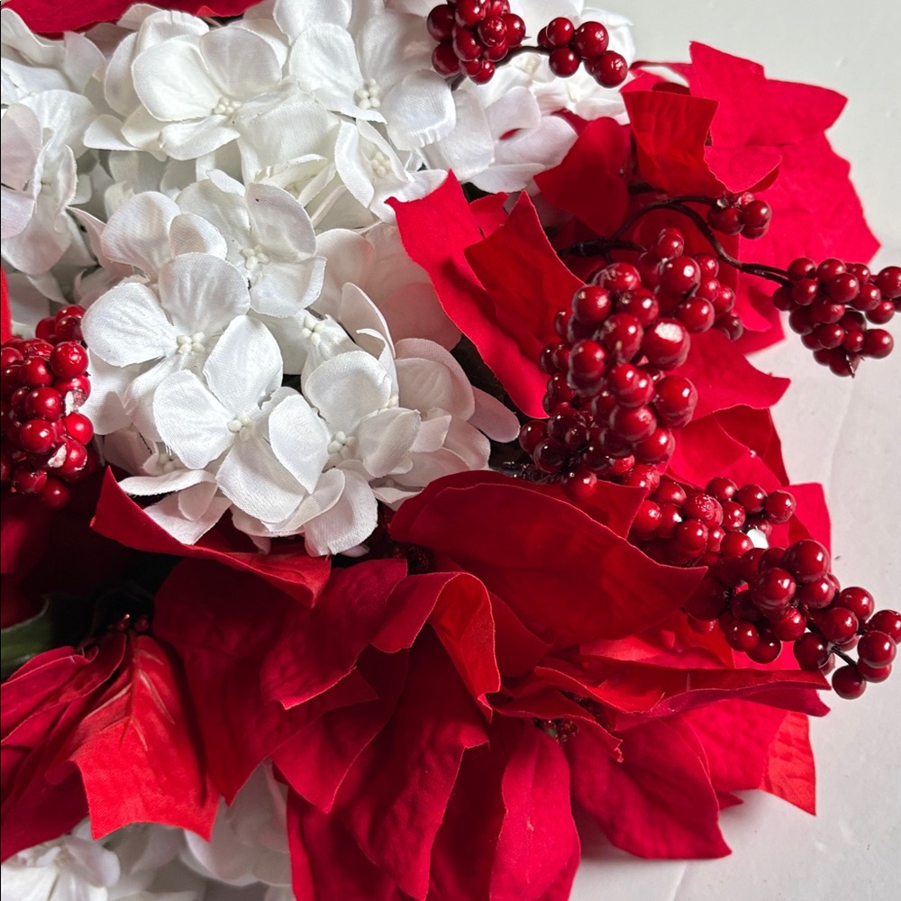 Poinsettia Bushes White Hydrangeas Holiday Red Poinsettia & Berry Set of 5